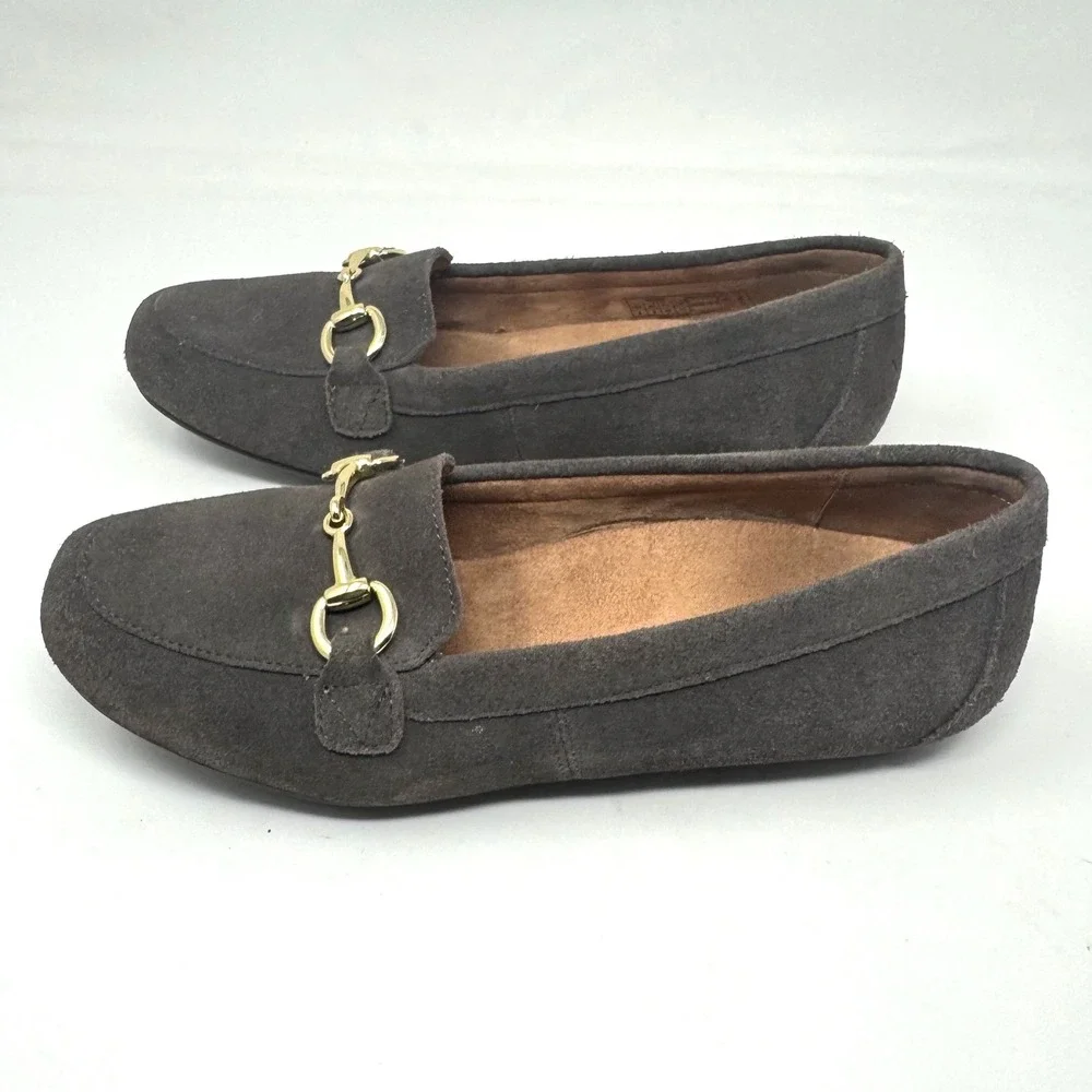 Vionic Bibiana Horsebit Loafers Grey Suede Orthotic Flat Shoes Women 8‎